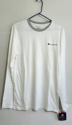 CHAMPION MENS LONG SLEEVE ACTIVE SLEEP SHIRT WHITE SIZE- S 100% COTTON.