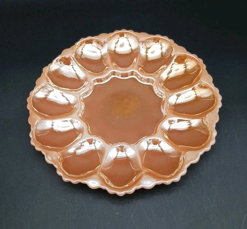 Vintage Fire King Peach Lustre Anchor Hocking Deviled Egg Plate Easter Holiday