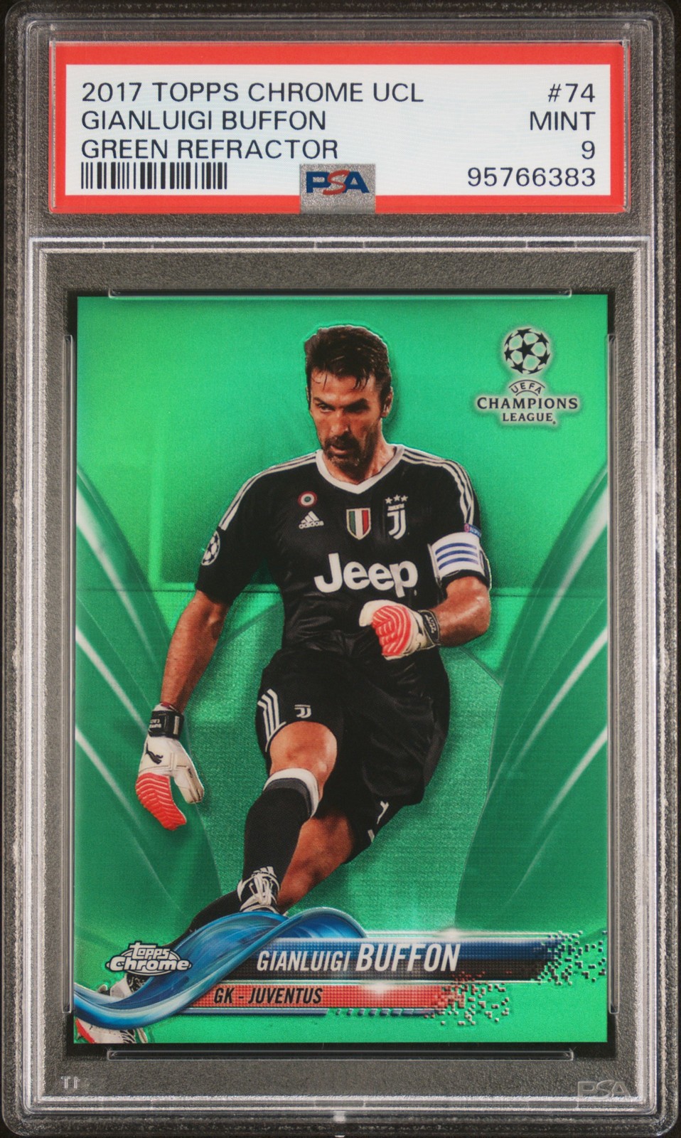 2017 TOPPS CHROME CHAMPIONS LEAGUE GREEN REFRACTOR GIANLUIGI BUFFON 3/99 PSA 9
