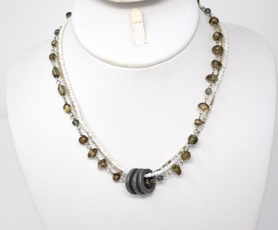 16'' AEO Silver-T Multi-Strand Bead Inspirational Pewter Pendant Choker Necklace