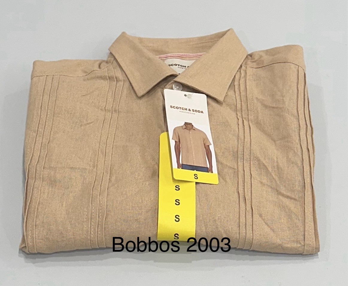 Scotch & Soda Men's Linen Blend Short Sleeve Woven Shirt, Tan, Size S