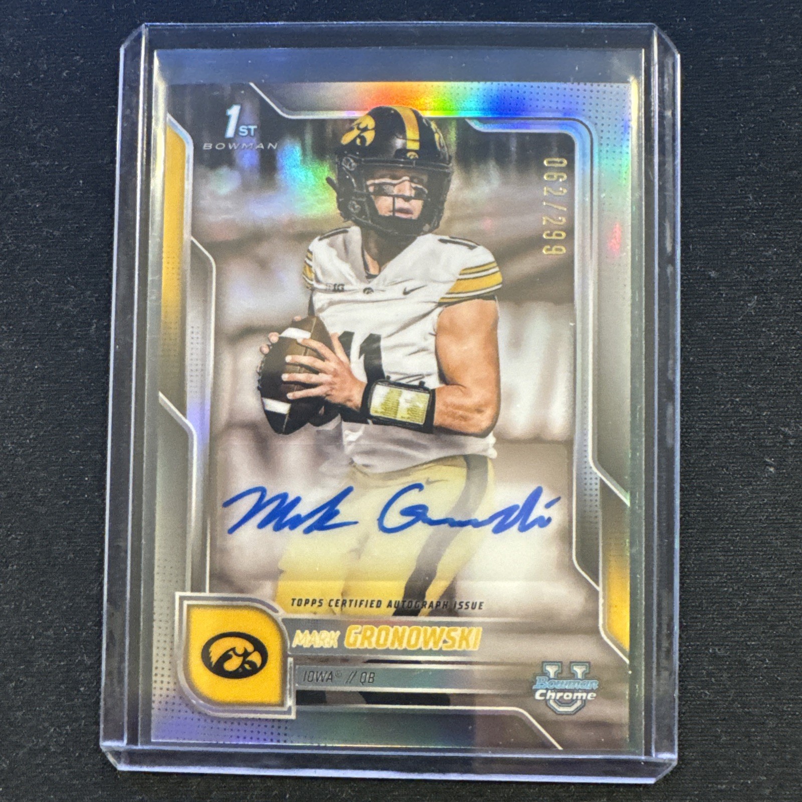 2025 Bowman Chrome U 1st Mark Gronowski 62/299 Refractor Auto Iowa # BCA-MG