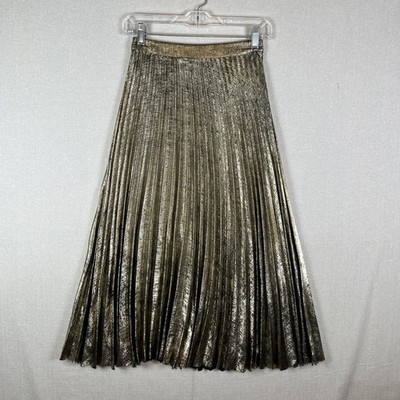 Reiss Gold Gemma Metallic Pleated Midi Skirt Womens Size 0 XS Gold Classic UK 4