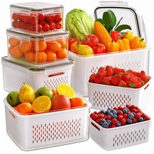 6 PCS Fruit Storage Containers for Fridge with Removable Colanders, 6 Plastic...