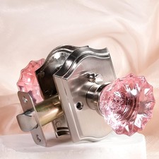 Crystal Door Knobs, Stain Nickel Pink Glass D...