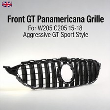 Gloss Black GT Style Front Grille For Mercedes Benz C Class W205 C205 2015-2018