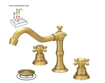 BWE 8 in. Widespread Double-Handle Black Bathroom Faucet 3-Holes Vanity Gold