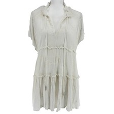 VICI White Boho Embroidered Tiered Mini Dress Tunic Layer Festival Cottagecore M