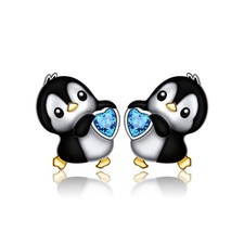 Penguin Stud Earrings 925 Sterling Silver Cute Animal Earrings Hypoallergenic...