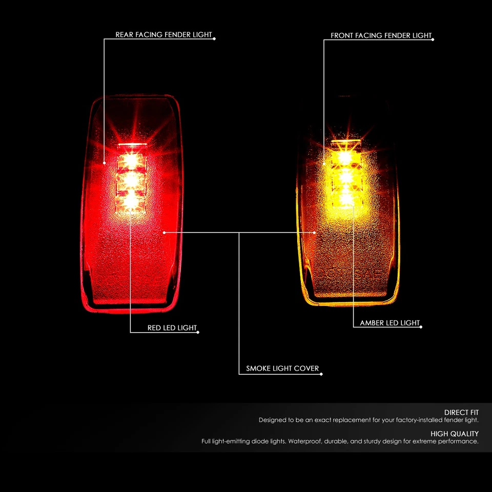 适用于 1994 - 2002 年道奇 RAM 烟熏镜头 LED 双挡泥板侧标记灯/灯组 — 第 2/4 张图片