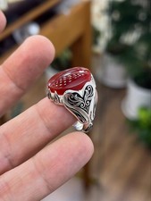 Natural Red Yemeni Aqeeq Ring silver 925 for men
