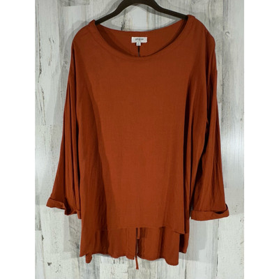 #ad Umgee Womens Tunic Shirt Size Medium Orange Rust High Low Hem Lace Up Back $13.66