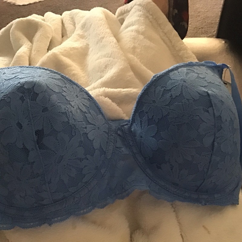 No Bounderies Lace Balconette Bra, UW, 36DD, Blue, New