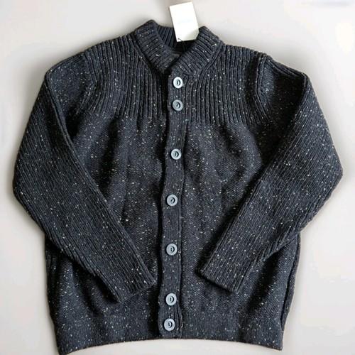 Fisherman Out of Ireland Ladies Ribbed Neck Cardigan 100% Wool XL Speckled Black - Picture 2 of 19