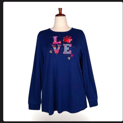 Quacker Factory Love My Pet Stricktop marineblau Größe 1X BRANDNEU! - Bild 2 von 11