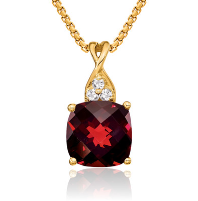 10K Solid Yellow Gold Garnet Diamond Necklace