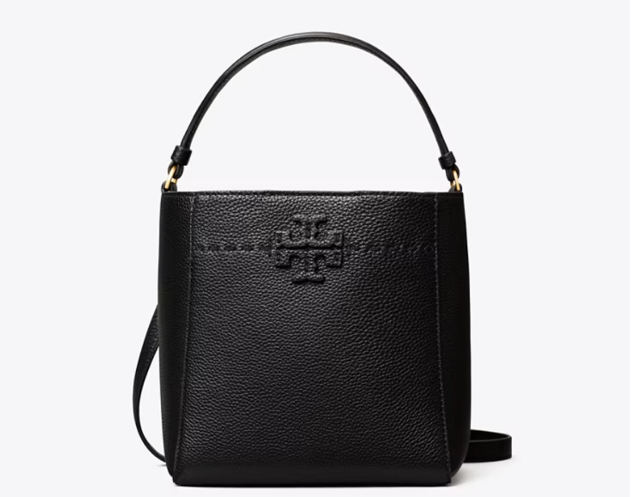NWT  $395 TORY BURCH SMALL MCGRAW BUCKET BAG BLACK PEBBLED LEATHER 74956 RARE