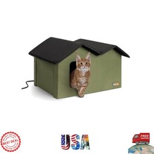 K H Extra-Wide Heated Cat House with Waterproof Bed - Winter Safety for Cats