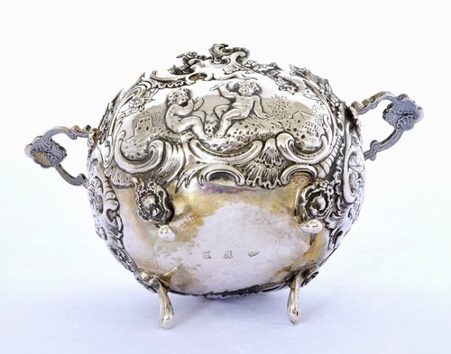 1900's Continental Argent Massif Repousse Sucre Bol Ange Angelot Marquée - Photo 7 sur 9