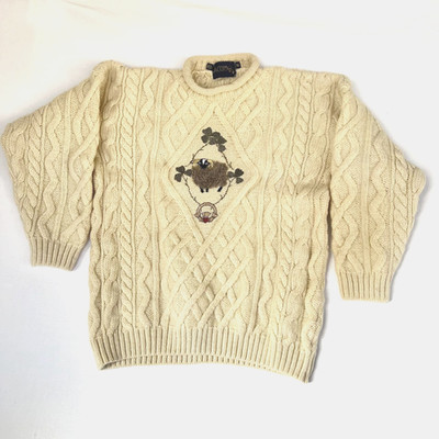 Vintage Wool Cable Knit Fisherman Sweater Unisex M Cream Chunky by Acorn
