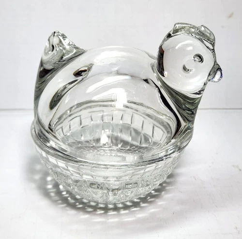 Vintage Anchor Hocking Clear Glass Hen on Nest Trinket Dish