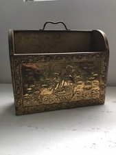 Antique brass covered MAGAZINE NEWSPAPER HOLDER old sailing ships Rare