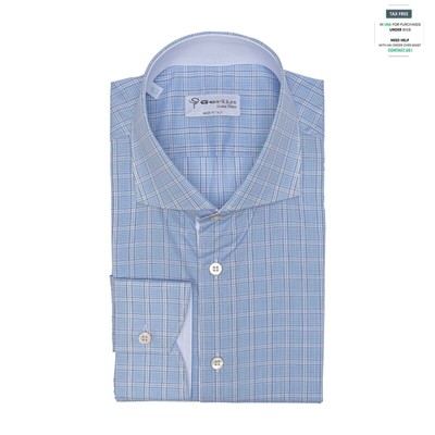690$ LUXURY GERLIN Shirt Blue Checks EXTRAFINE ALUMO Cotton 4B ZILLI