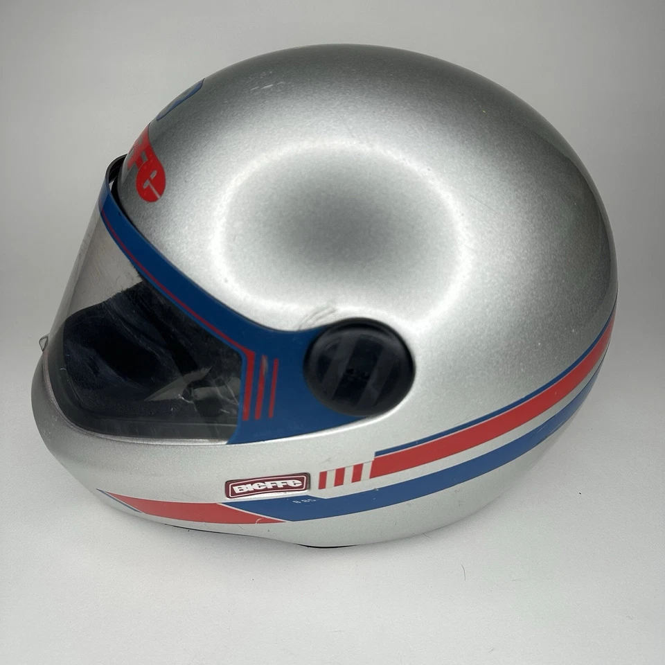 Capacete de snowmobile vintage década de 1980 Bieffe protetor facial completo cinza feito na Itália - Imagem 3 de 4