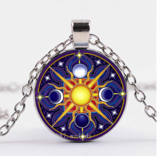 MOON PHASES SUN CELESTIAL pendant on Sterling Silver 22" 925 necklace ...