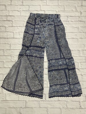 Love Kyla Seo Farrah Pant Caite Embroidered Karyn Small Leg Slit Blue Rayon NWT