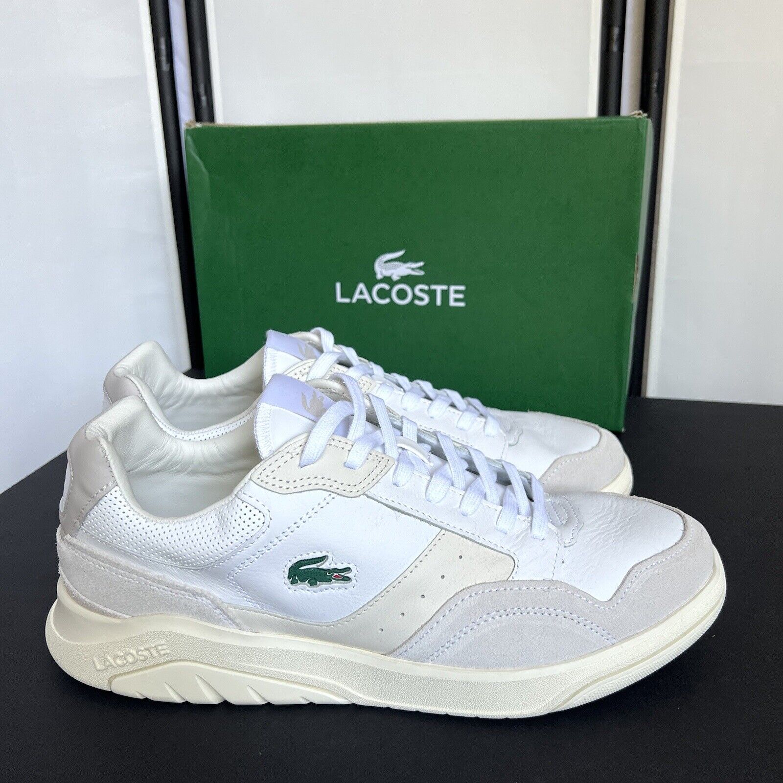 Lacoste Game Advance sneakers in white leather with pink back tab