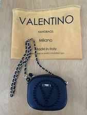 NWT Vtg MARIO VALENTINO Nina Rock Pebbled Black Leather Shoulder Bag Storage Bag