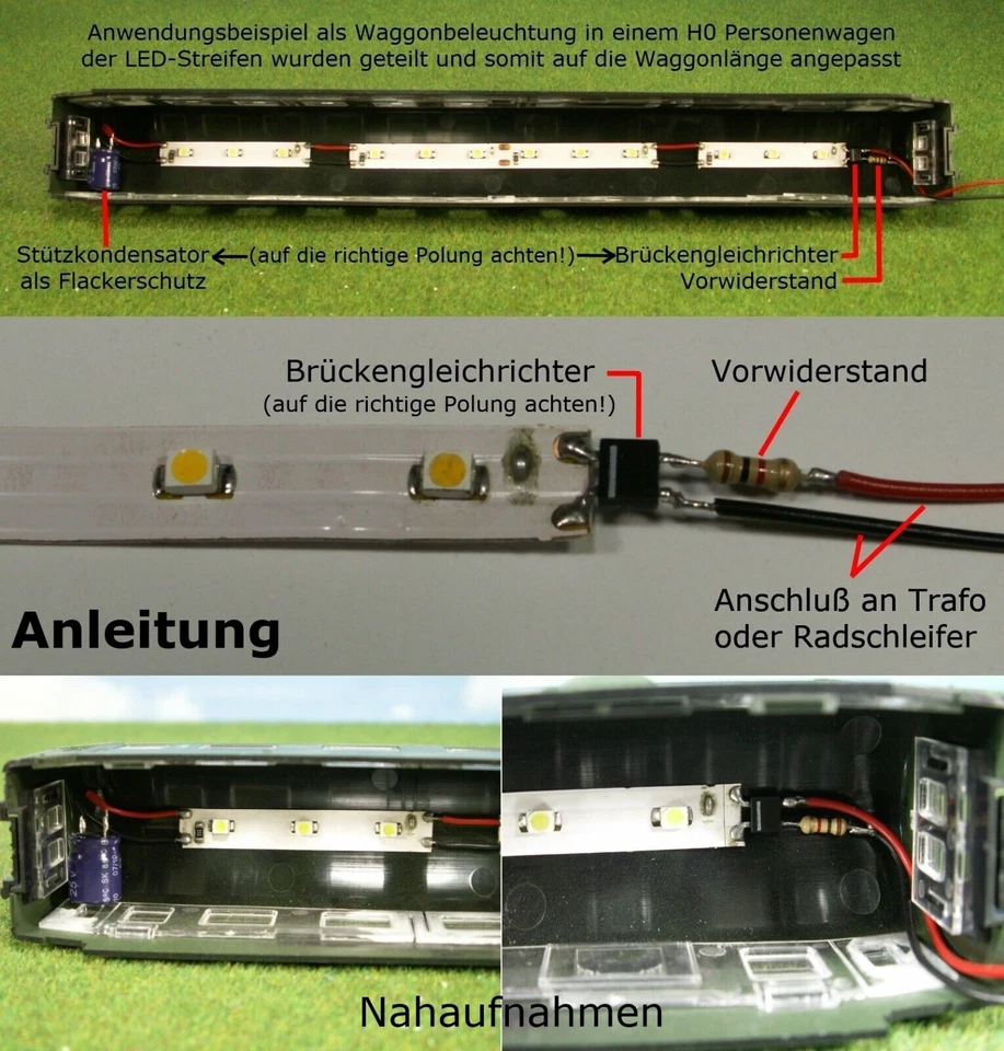 LED Waggonbeleuchtung Innenbeleuchtung Beleuchtung Waggons H0 TT N G 1 0 BAUSATZ - Bild 2 von 4