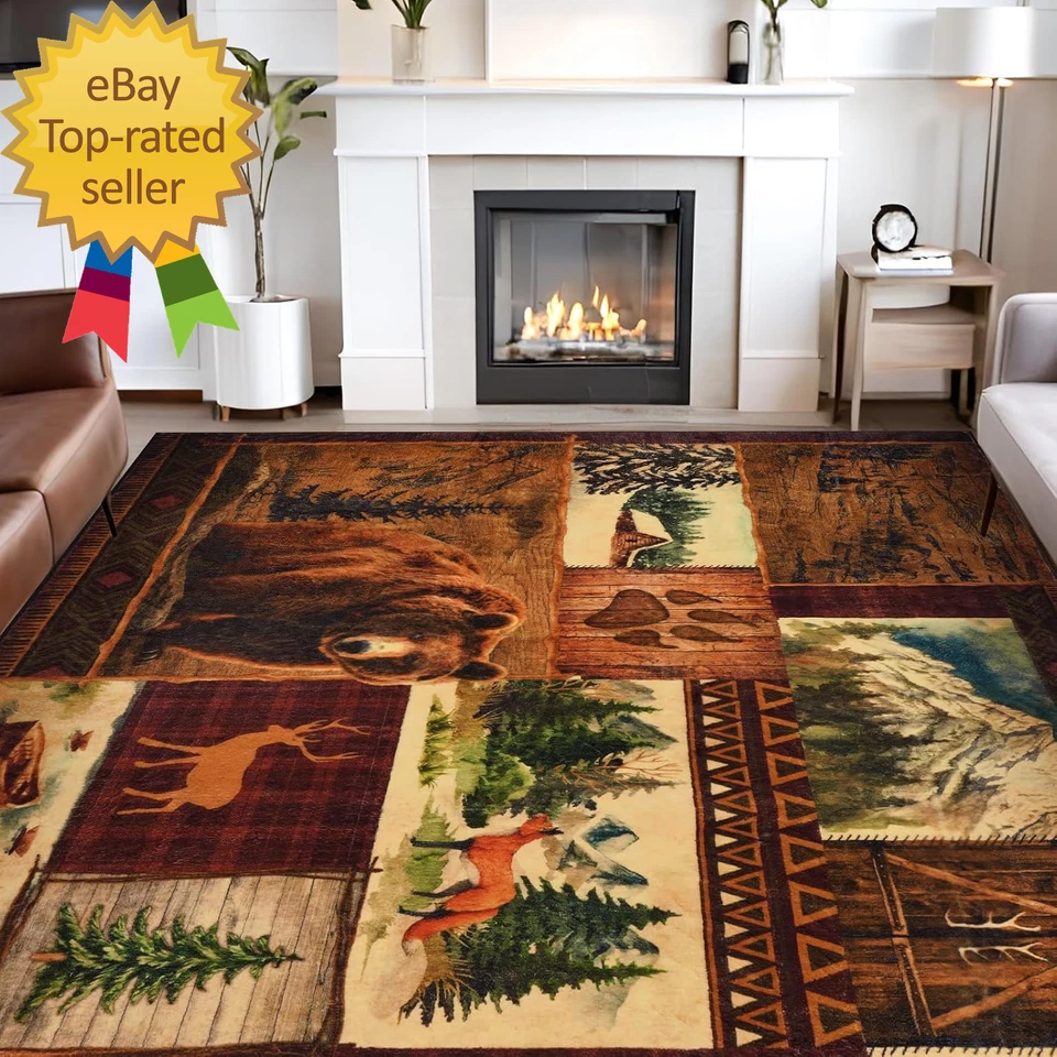 Alfombras de granja 6X9 alfombras de área Buffalo Plaid Lodge oso alce ciervo alfombras para sala de estar Foto 3 de 4