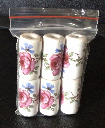 Vintage Ceramic Cylindrical Rose Beads - Picture 6 of 6