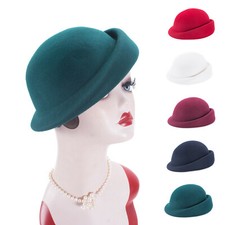 Womens Vintage Style 100 Wool Felt Beret Derby Plain Hat Millinery Craft A553