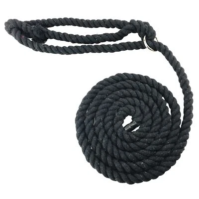 ROPESERVICES UK 20mm Black Natural Cotton Ringed Show Rope Halter x 12ft, Cow Sheep Horse