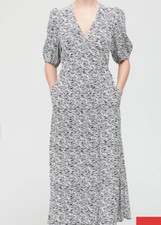 GESTUZ Dis Animal Print Wrap Dress - White/Black UK 8