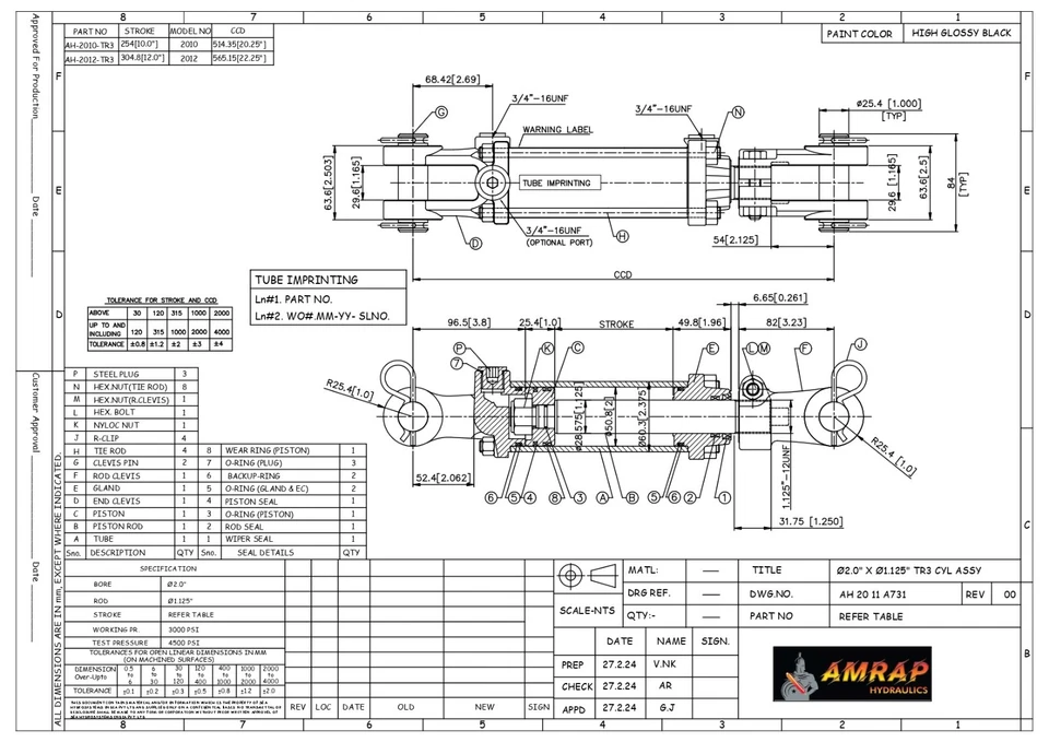 2x10 Hydraulic Cylinder 2" Bore 10" Stroke Double Acting Tie-Rod Cylinder - SAE - Image 4 of 4