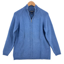 Vintage Lands End Women's Blue Knitted Long Sleeve Full Zipper Sweatshirt Medium