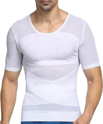 PEONNYT Men Firm Control Body Shaping T-Shirt Slimming Shirt Body Shaper Gynecom