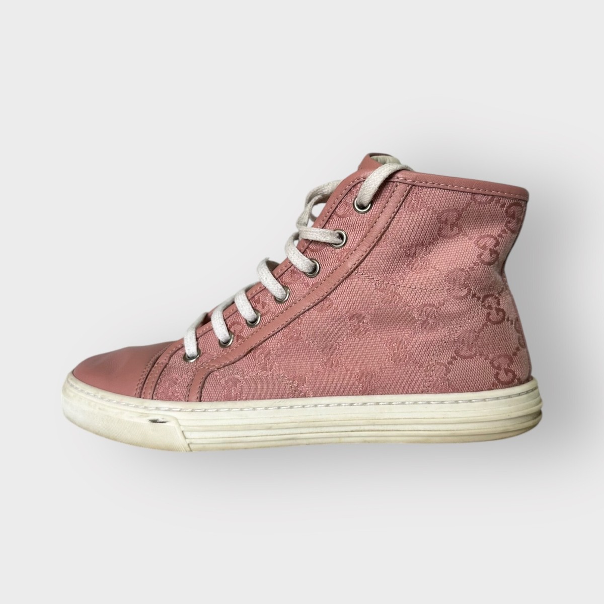 【関税&送料込】Gucci Pink Canvas Sneakers Authentic Gucci High-top Sneakers Pink Canvas and Leather
