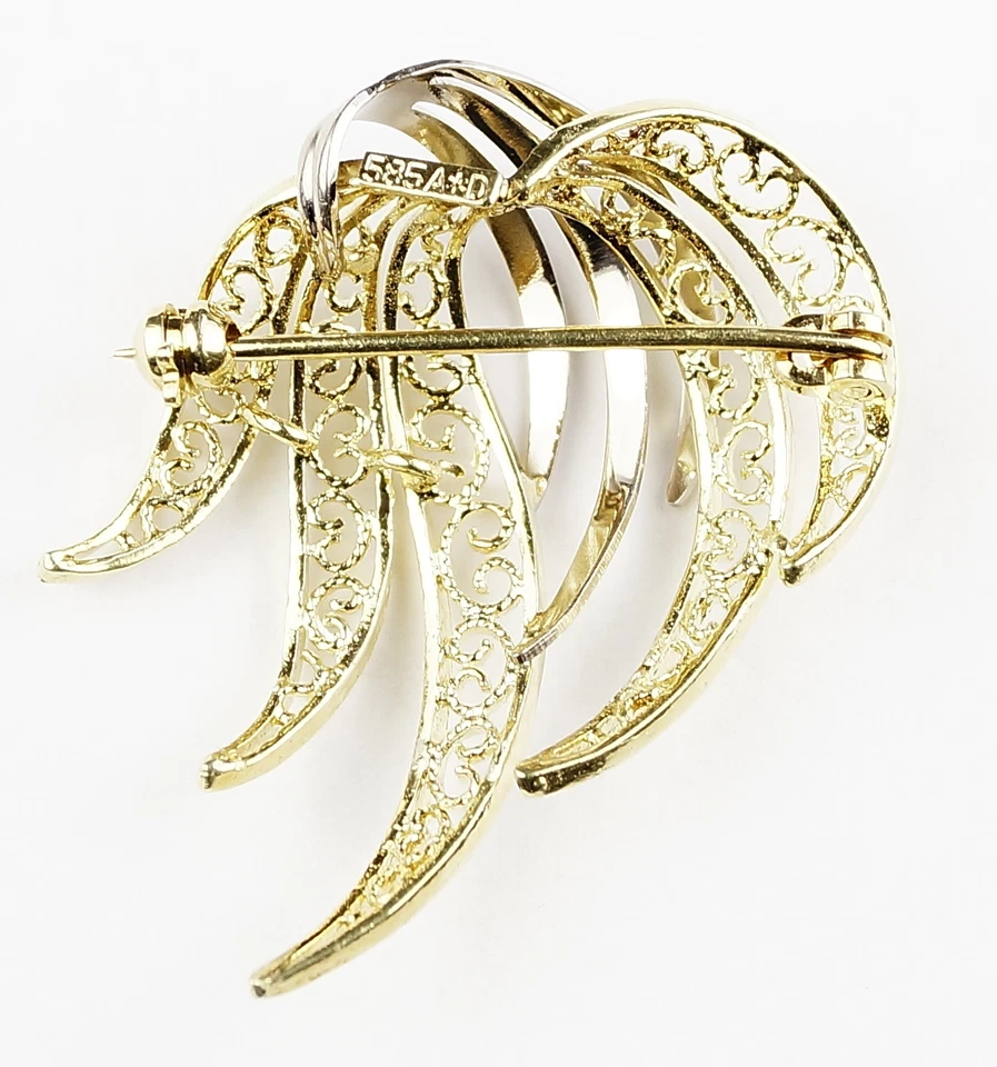 Broche prendedor de filigrana único dorado bicolor 14k para damas Foto 3 de 4
