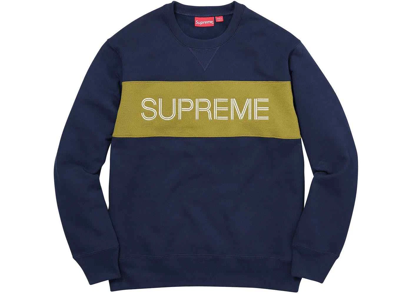 Sweat col rond Supreme Zig Zag Stitch Panel bleu marine XL NEUF