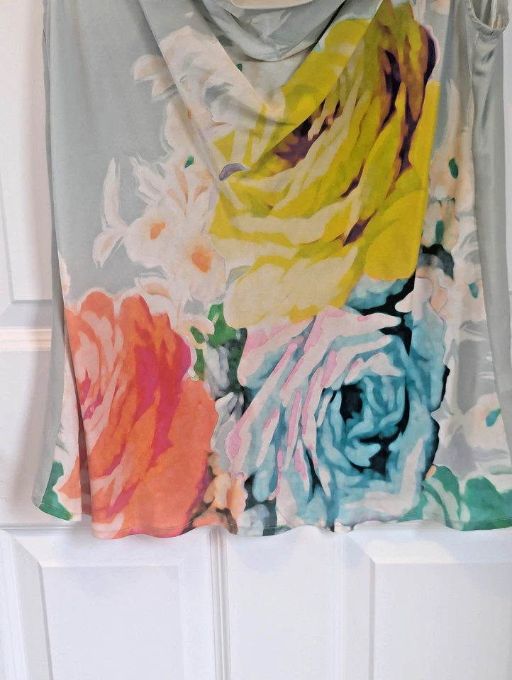 Top túnica acuarela floral 100 % seda fluido arte para usar boho bombo talla mediana Foto 3 de 4