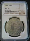 1885 O Morgan Silver Dollar NGC MS63 - Beautiful Coin!
