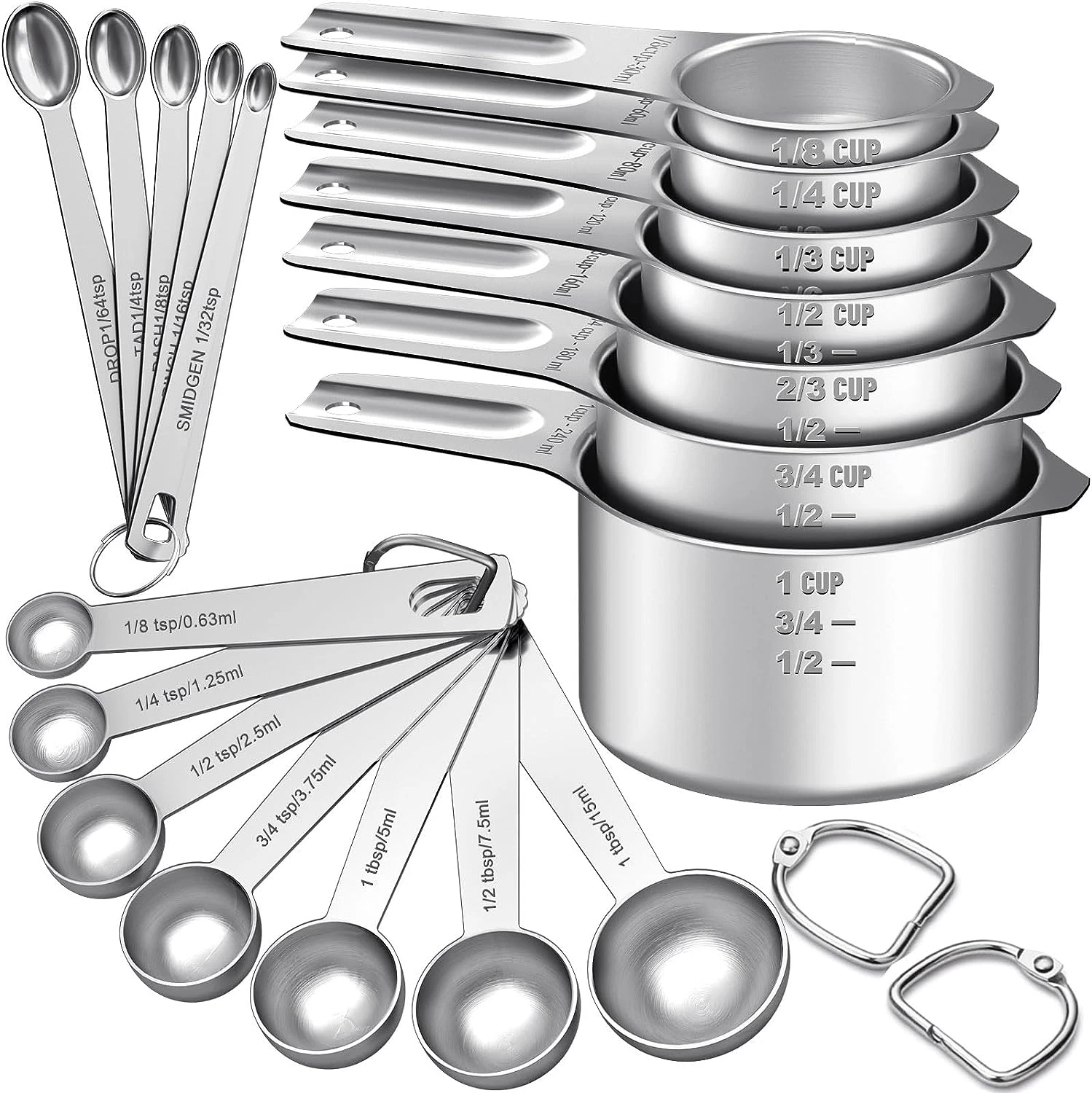 EWFEN Measuring Cups and Spoons Set, 7 Stainless Steel Nesting Measuring Cups &