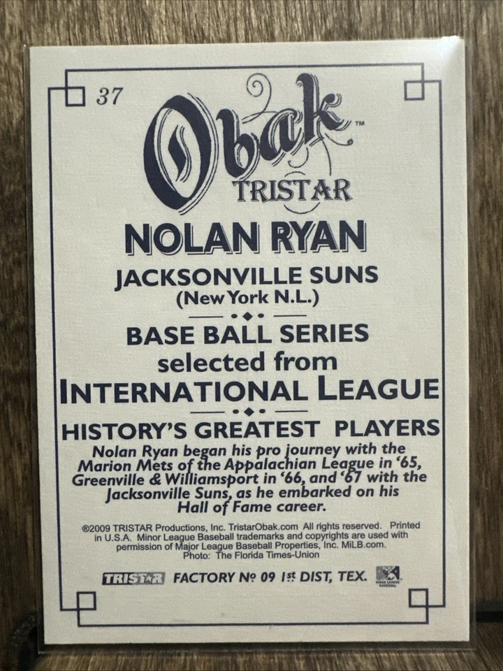 2009 Tristar Obak NOLAN RYAN International League History's Greatest Players #37 - Изображение 2 из 4