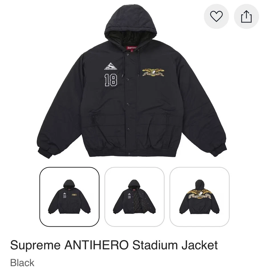 Supreme ANTIHERO Stadium Jacket Black Large New FW25 - Image 3 of 3