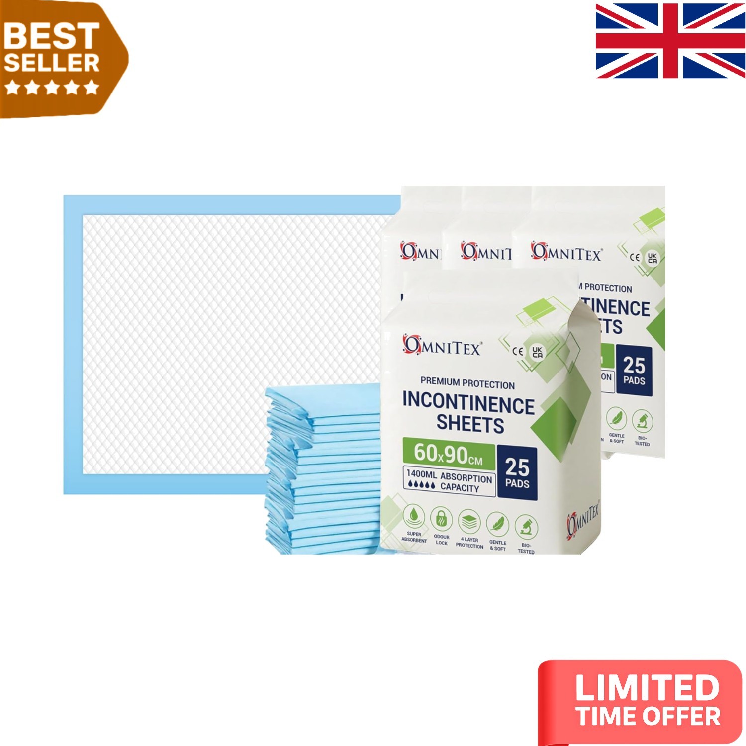 All-Ages Incontinence Bed Pads 60x90cm - Superior Absorption 1400ml-2000ml Pack